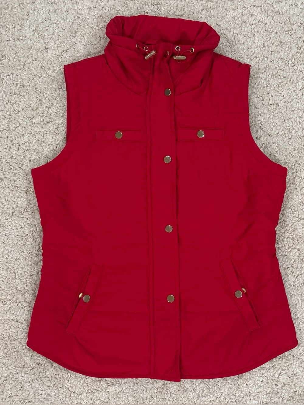 Style & Co. Sport Women’s Puffer Red Zip Up Snap Button Sleeveless Vest Sz Small